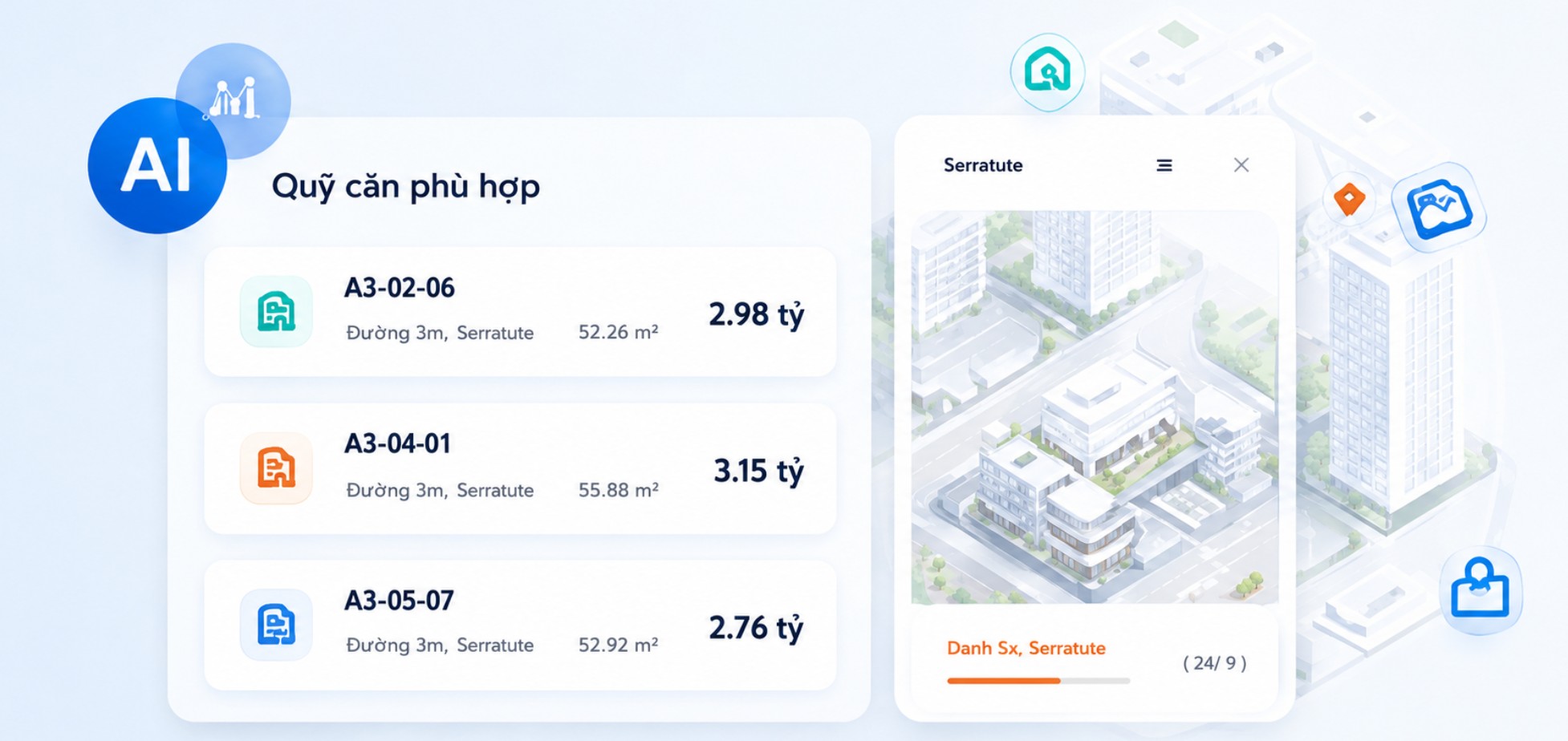 Trợ lý AI Nexme gợi ý quỹ căn phù hợp