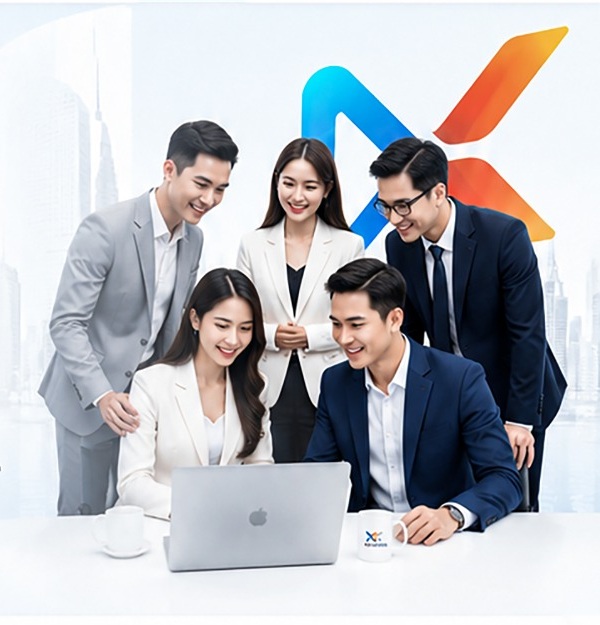 Đội ngũ nhân sự Nexme cùng làm việc trên máy tính